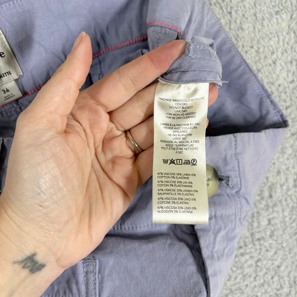 Maeve The Colette Cropped Wide Leg Pants Size 34 Lilac Lavender Linen Blend - Picture 6 of 9